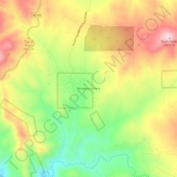 Mappa topografica Ponderosa Park, altitudine, rilievo