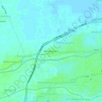 Mappa topografica Keelakottaiyur, altitudine, rilievo