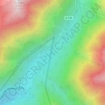 Mappa topografica Plan de Senarta, altitudine, rilievo