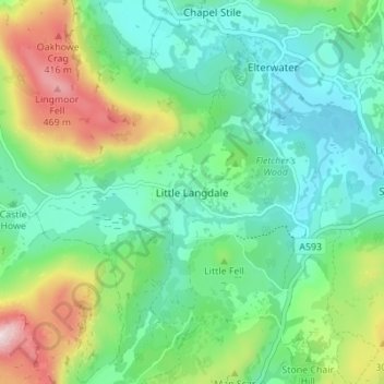 Mappa topografica Little Langdale, altitudine, rilievo