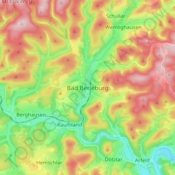 Mappa topografica Bad Berleburg, altitudine, rilievo
