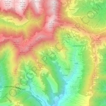 Mappa topografica Levà, altitudine, rilievo