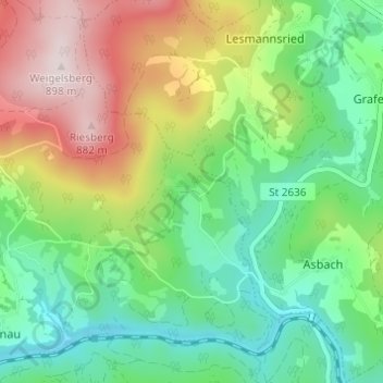 Mappa topografica Oberbrettersbach, altitudine, rilievo