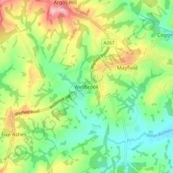 Mappa topografica Wellbrook, altitudine, rilievo