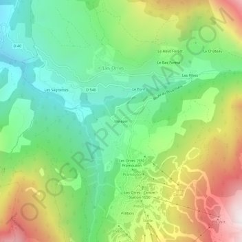 Mappa topografica Mélézet, altitudine, rilievo