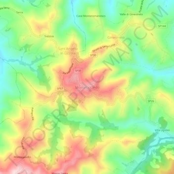 Mappa topografica Monteciccardo, altitudine, rilievo