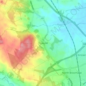 Mappa topografica Torwood, altitudine, rilievo