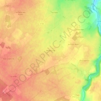Mappa topografica Bellebouche, altitudine, rilievo