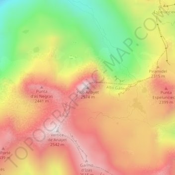 Mappa topografica Pico Anayet, altitudine, rilievo