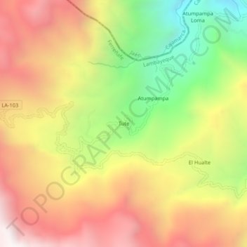 Mappa topografica Tute, altitudine, rilievo