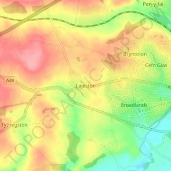 Mappa topografica Laleston, altitudine, rilievo