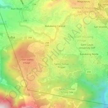 Mappa topografica Santo Tomas Proper, altitudine, rilievo