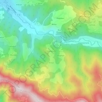 Mappa topografica Perteguet, altitudine, rilievo
