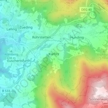 Mappa topografica Kieflitz, altitudine, rilievo