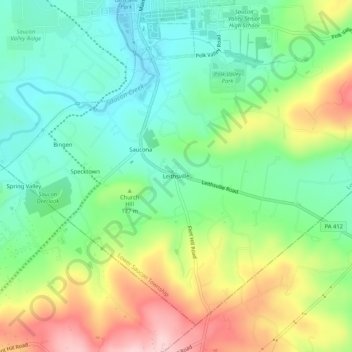 Mappa topografica Leithsville, altitudine, rilievo