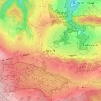 Mappa topografica Regné, altitudine, rilievo