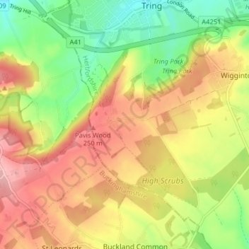 Mappa topografica Hastoe, altitudine, rilievo