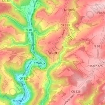 Mappa topografica Reuler, altitudine, rilievo