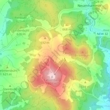 Mappa topografica Oberbernrieth, altitudine, rilievo