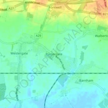 Mappa topografica Eastergate, altitudine, rilievo
