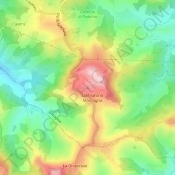 Mappa topografica Monte Sabbiuno, altitudine, rilievo