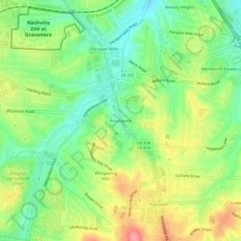 Mappa topografica Providence, altitudine, rilievo