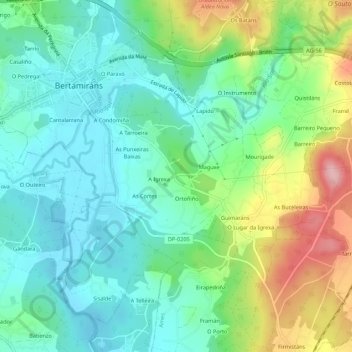 Mappa topografica O Santo, altitudine, rilievo