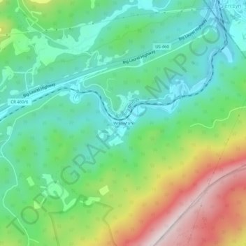 Mappa topografica Willowton, altitudine, rilievo