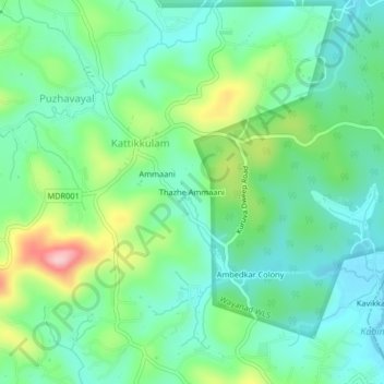 Mappa topografica Thazhe Ammaani, altitudine, rilievo