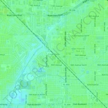 Mappa topografica Cross Bayou, altitudine, rilievo