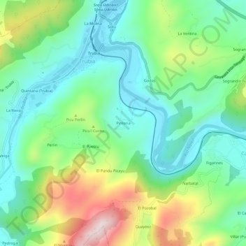Mappa topografica Pintoria, altitudine, rilievo
