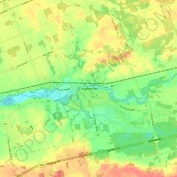 Mappa topografica Dorchester, altitudine, rilievo