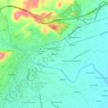 Mappa topografica Churra, altitudine, rilievo