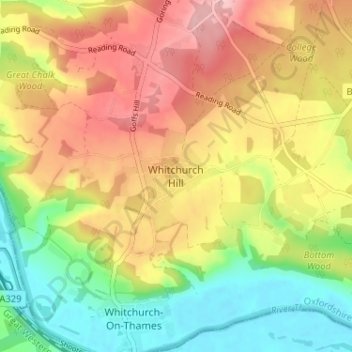 Mappa topografica Whitchurch Hill, altitudine, rilievo