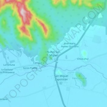 Mappa topografica Nuevo San Miguel, altitudine, rilievo