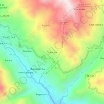 Mappa topografica Champara, altitudine, rilievo