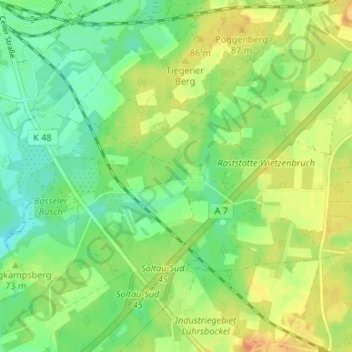 Mappa topografica Hebenbrock, altitudine, rilievo