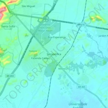 Mappa topografica Seropédica, altitudine, rilievo
