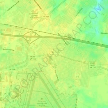 Mappa topografica Sandston, altitudine, rilievo