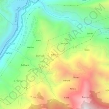 Mappa topografica Barach, altitudine, rilievo
