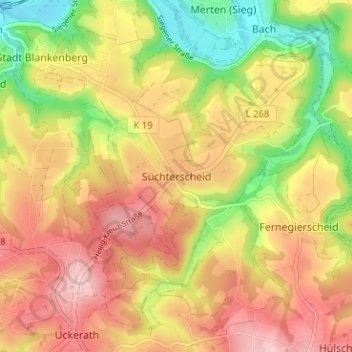 Mappa topografica Süchterscheid, altitudine, rilievo