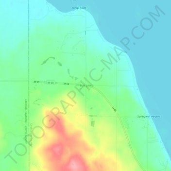 Mappa topografica Burt Lake, altitudine, rilievo