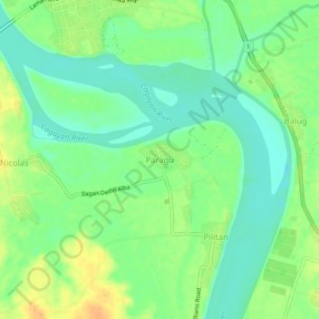Mappa topografica Paragu, altitudine, rilievo