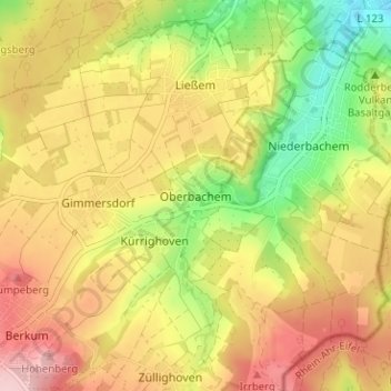 Mappa topografica Oberbachem, altitudine, rilievo
