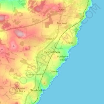 Mappa topografica Portlethen, altitudine, rilievo