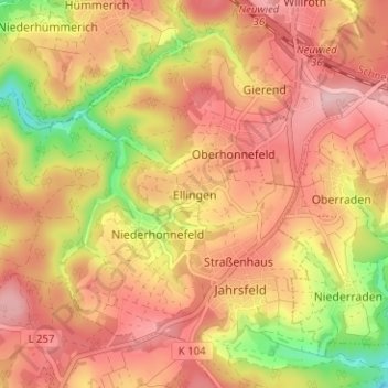Mappa topografica Ellingen, altitudine, rilievo