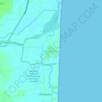 Mappa topografica Chandirapadi, altitudine, rilievo