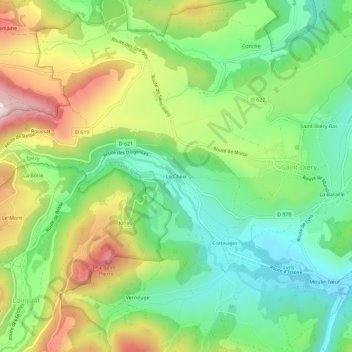 Mappa topografica Le Cheix, altitudine, rilievo
