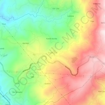 Mappa topografica Soalhães, altitudine, rilievo
