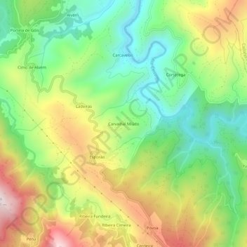 Mappa topografica Carvalhal Miúdo, altitudine, rilievo